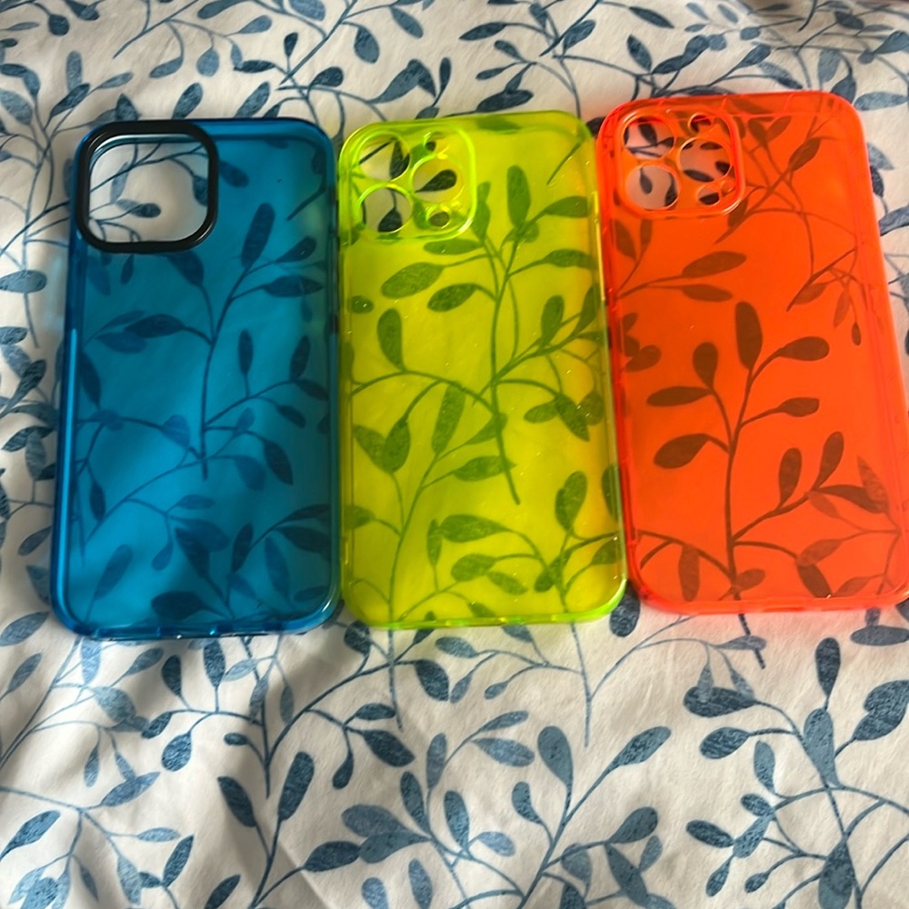 3pc set orange,blue & neon green/yellow iPhone 13 Pro Max phone cases
